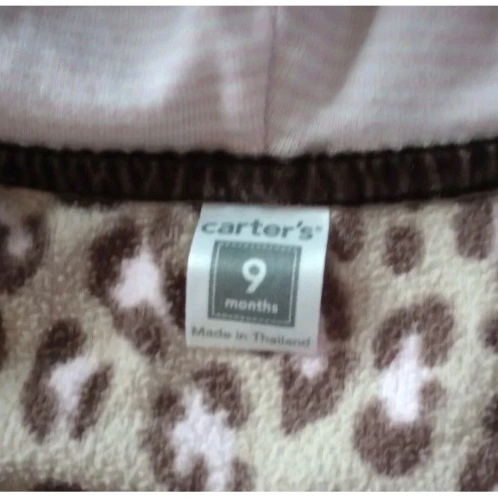 Carters Leopard Print Hooded Fleece Zip Up Jacket sz 9M Girls Infant Baby
